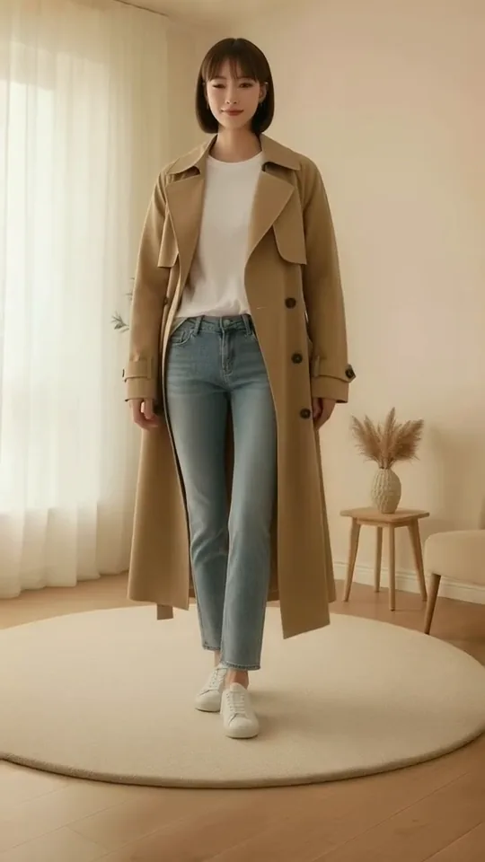 Video sản phẩm hoàn chỉnh: người mẫu mặc áo trench màu kaki